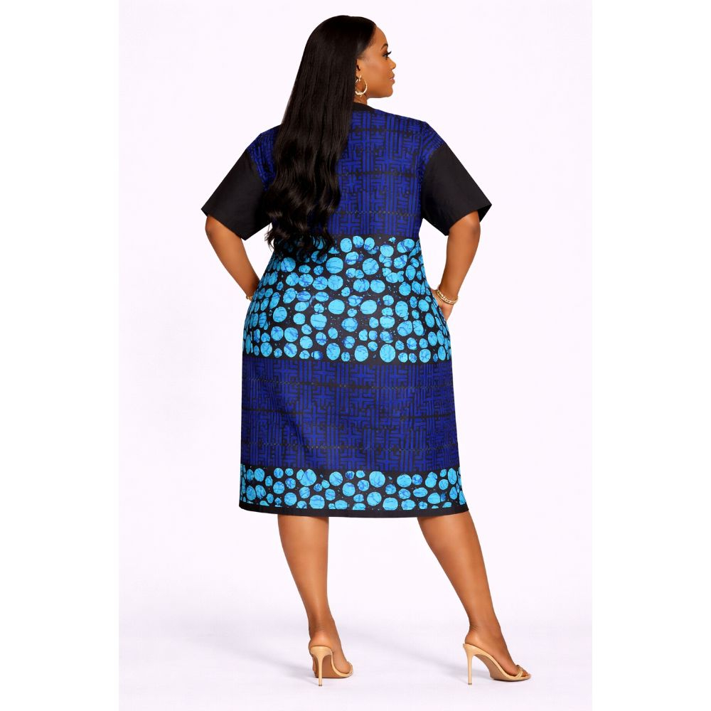 Blue Patterned Short Sleeve Kaftan Top